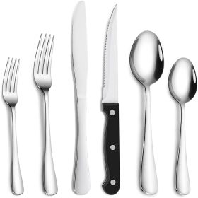 48 Piece Silverware Set with Steak Knives; Stainless Steel Flatware Set; Cutlery Set for 8 Steak Knife/Fork/Spoon