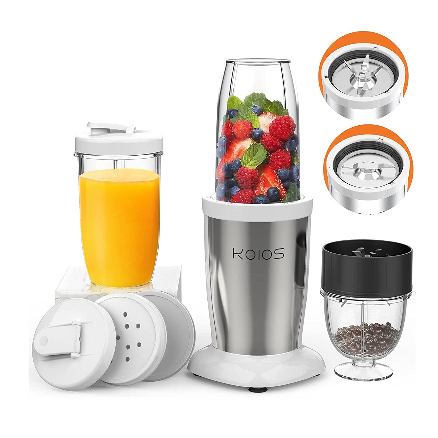 KOIOS PRO 850W Bullet Personal Blender for Shakes and Smoothies; Protein Drinks; 11 Pieces Set Blender for Kitchen Baby Food; White KOIOS PRO 850W Bullet Personal Blender for Shakes and Smoothies; Protein Drinks; 11 Pieces Set Blender for Kitchen Baby Food; White
