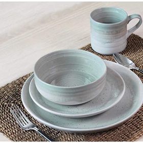 16 Piece Stoneware Dinnerware Set; Mist Color