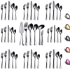 46 Pieces Gold Silverware Set Stainless Steel Titanium Gold Plating Flatware Set; Spoons Forks Cutlery Set Contains 6 Pieces Serving Set