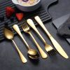 46 Pieces Gold Silverware Set Stainless Steel Titanium Gold Plating Flatware Set; Spoons Forks Cutlery Set Contains 6 Pieces Serving Set