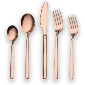 20 Pieces Gold Plated Stainless Steel Flatware Set; Sliverware Cutlery Set Service for 4; Mirror Polished (Color: Rose Gold, Material: Stainless Steel)