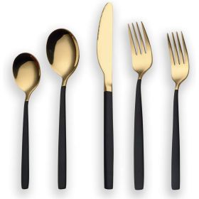 20 Pieces Gold Plated Stainless Steel Flatware Set; Sliverware Cutlery Set Service for 4; Mirror Polished (Color: Black and Gold, Material: Stainless Steel)