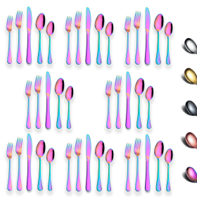 40 Piece Black Silverware Set Stainless Steel Titanium Black Plated Cutlery Set Spoon and Fork Cutlery Set Serving 8 Pieces (Color: color, Material: Stainless Steel)