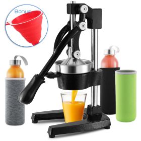 Professional Citrus Juicer Set - 7 Pieces Heavy Duty Iron Commercial Juicer with Glass Juice Bottle and Funnel (Color: Black, Material: Steel)