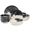 Dinnerware Grey Drip Stoneware; 12 Piece Set