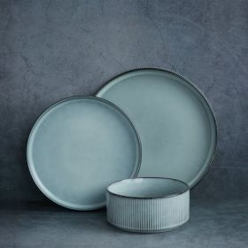 innerware Sets; Plates and Bowls Set for 4; 12 Piece Dish Set (Color: Smoky Blue, Material: Stoneware)