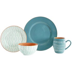 16 Piece Stoneware Dinnerware Set in Slate and Pearl (Color: Blue, Material: Stoneware)