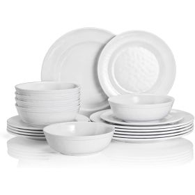 18-Piece Pure White Melamine Dinnerware Set; Plates and Bowls Set; Service for 6 (Color: Pure White, Material: Melamine)