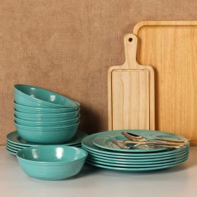 18-Piece Pure White Melamine Dinnerware Set; Plates and Bowls Set; Service for 6 (Color: Turquoise, Material: Melamine)