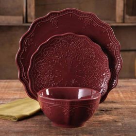 Lace 12-Piece Dinnerware Set (Color: Claret, Material: Stoneware)