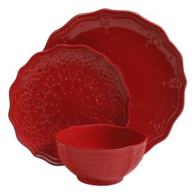 Lace 12-Piece Dinnerware Set (Color: Red, Material: Ceramic)