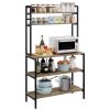 5 Tiers Kitchen Microwave Rack With Storage Cabinet Wooden Storage Rack For Dining Room