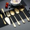 46 Pieces Gold Silverware Set Stainless Steel Titanium Gold Plating Flatware Set; Spoons Forks Cutlery Set Contains 6 Pieces Serving Set